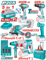 Total 5 Pcs Cordless industrial combo kit Voltage:20V - Image 2